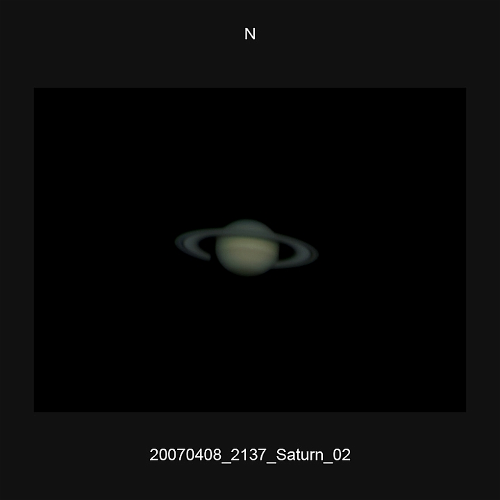 20070408_2137_Saturn_02.JPG -   Newton d 309,5 / af 5730 (Barlow) Phillips 740K UV-IR-Cut filter 640x480 AVI-800 (15 frames/s) Giotto, A-PS-CS3  