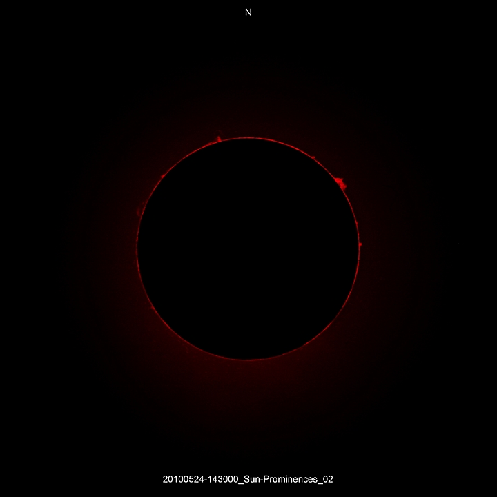 20100524-143000_Sun-Prominences_02.JPG -   ED-Fh d 101,9 / af 1270 (Prom.Ext-Tube) CANON-EOS5D (AFC-Filter) 200 ASA Filter: Ha0,22nm, 2*RG630, UV-IR-CUT 1 light-frame 1/800s Canon-RAW-Image, Adobe-PS-CS  